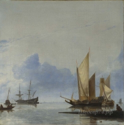 londongallery/hendrick dubbels - a dutch yacht and other vessels becalmed near the shore